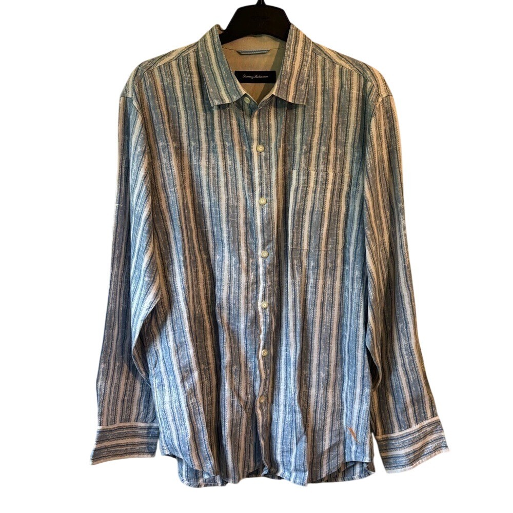 Tommy Bahama Mens 100% Linen Long Sleeve Button Down Shirt Sz L Summer Beach‎